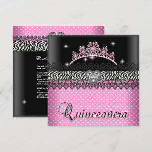 Quinceanera Birthday Zebra  Pink Black White Invitation