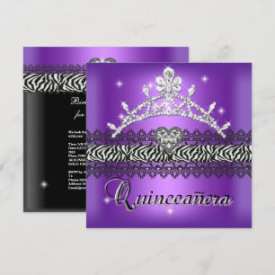 Quinceanera Birthday Zebra Purple Black White Invitation
