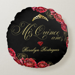 Quinceanera black and red Princess tiara Round Cushion