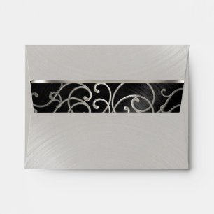 Quinceanera Black and Silver Filigree Swirls Envelopes
