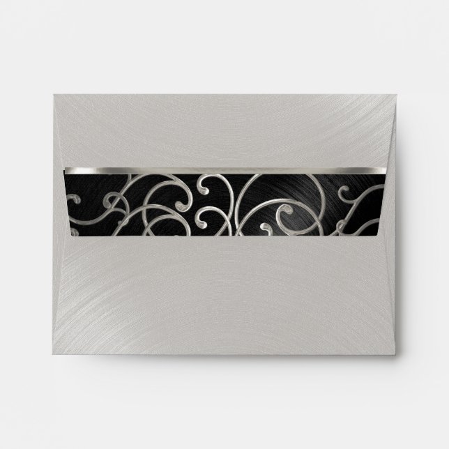 Quinceanera Black and Silver Filigree Swirls Envelopes (Back (Top Flap))