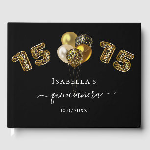 Quinceanera black gold leopard animal guest book