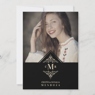 Quinceañera Black Golden Chic Lace Romantic Photo Invitation