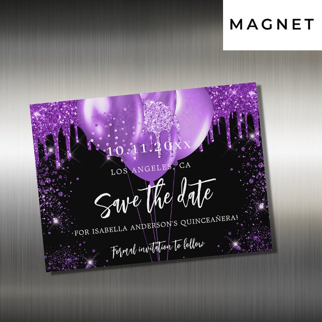 Quinceanera black purple balloons save the date (Creator Uploaded)