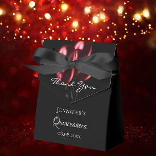 Quinceanera black red balloons favour box