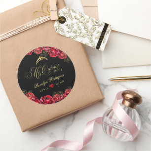 Quinceanera - black red diamond  classic round sticker