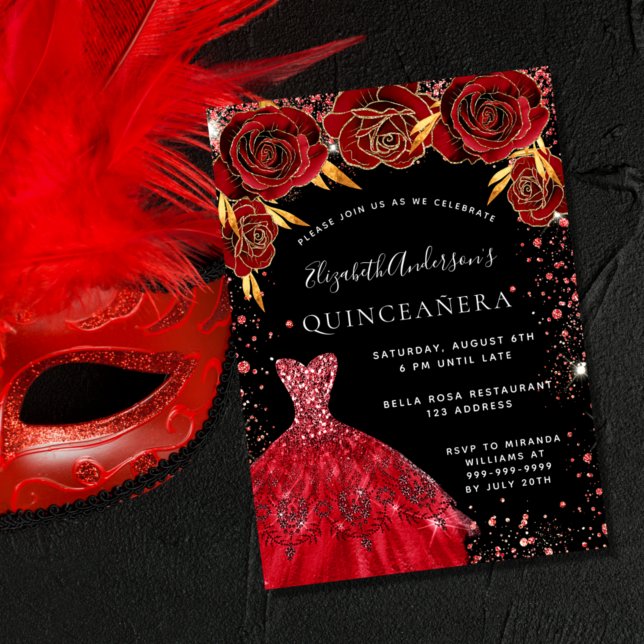 Quinceanera black red dress invitation (Creator Uploaded)