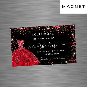 Quinceanera black red dress save the date magnet