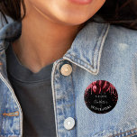 Quinceanera black red glitter balloons 3 cm round badge<br><div class="desc">For an elegant Quinceañera,  15th birthday party. A chic black background. Decorated with rose gold faux glitter drips,  paint dripping look,  glitter sparkles and balloons.  Personalise and add the name and age/text</div>