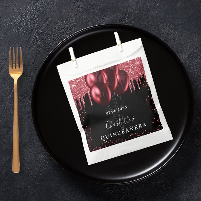 Quinceanera black red glitter balloons favour bags (Creator Uploaded)