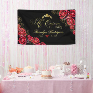 Quinceanera - black red gold decorations Sign