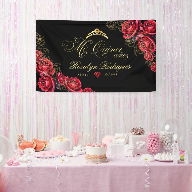 Quinceanera - black red gold decorations Sign (Party)