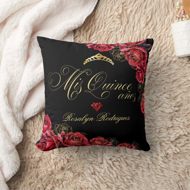 Quinceanera - black red gold decorations Sign  Cushion (Blanket)