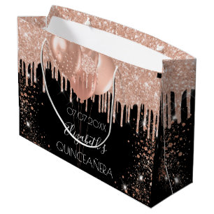 Quinceanera black rose gold balloons large gift bag