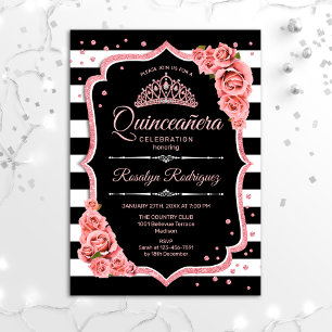 Quinceanera - Black Rose Gold Invitation