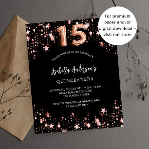 Quinceanera black rose gold star budget invitation