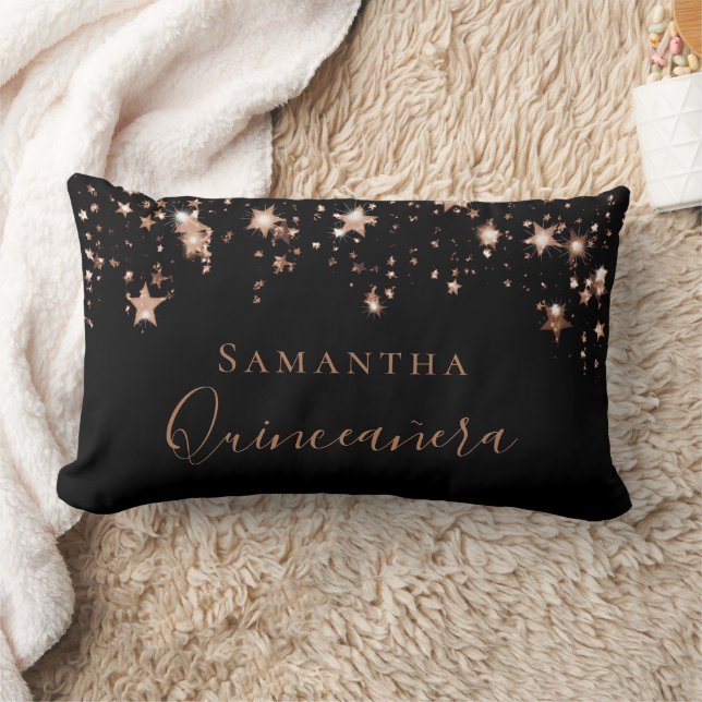 Quinceanera black rose gold stars name lumbar cushion (Blanket)
