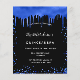 Quinceanera black royal blue budget invitation flyer