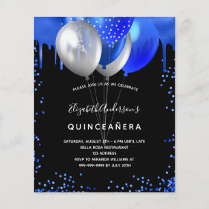 Quinceanera black royal blue budget invitation flyer