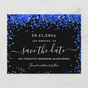 Quinceanera black royal blue budget save the date flyer