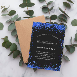 Quinceanera black royal blue luxury party invitation