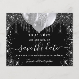 Quinceanera black silver budget save the date flyer