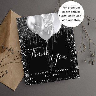 Quinceanera black silver glitter thank you budget flyer