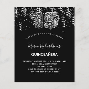 Quinceanera black silver leopard budget invitation
