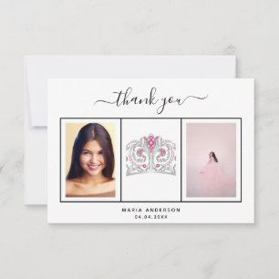Quinceanera black white photo thank you card