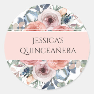 Quinceañera, Blissful Floral Envelope Seal/Favour Classic Round Sticker