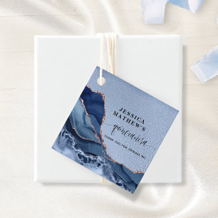 Quinceañera Blue Agate, Blue Foil and Rose Gold Favour Tags