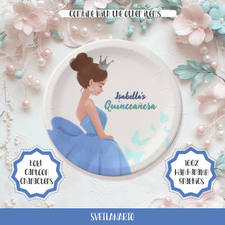 Quinceañera Blue Elegant Princess Paper Plate