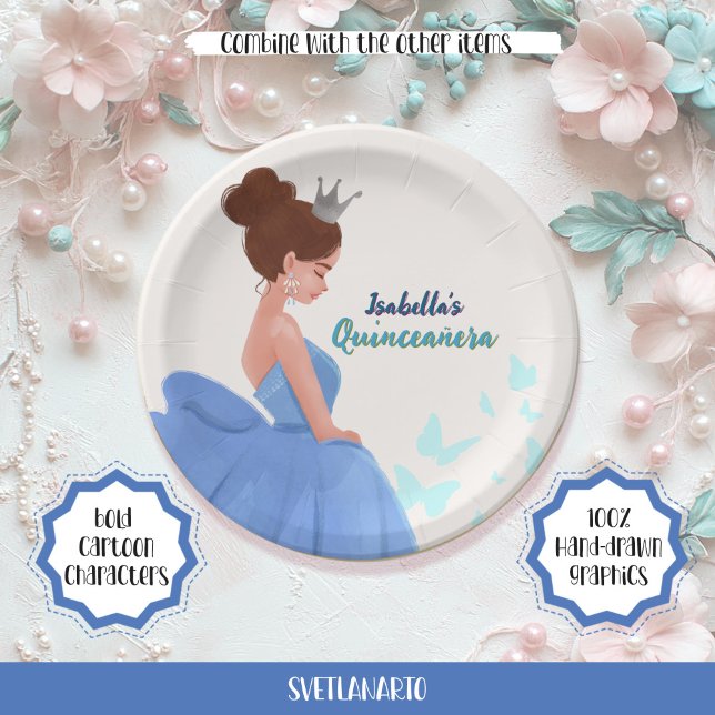 Quinceañera Blue Elegant Princess Paper Plate (Creator Uploaded)