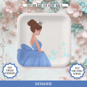 Quinceañera Blue Elegant Princess Paper Plate