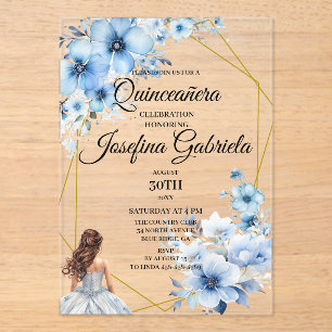 Quinceanera blue floral acrylic invitations