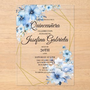 Quinceanera blue floral acrylic invitations