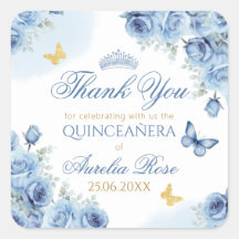 Quinceañera Blue Floral Gold Butterfly Tiara