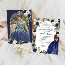 Quinceañera Blue Floral Princess Birthday Photo