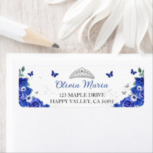 Quinceañera Blue Floral Silver Butterflies Address