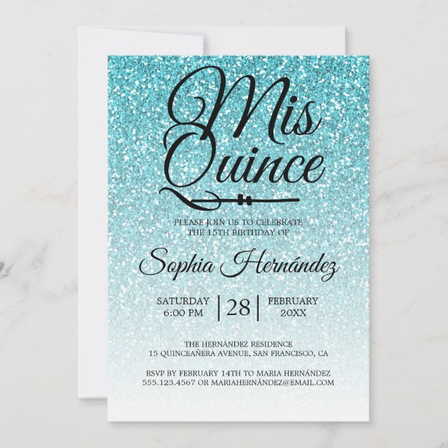 Quinceañera Blue Glitter 15th Birthday  Invitation (Front)