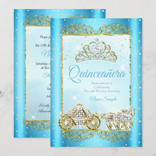 Quinceanera  Blue Gold fairytale Cinderella Invitation
