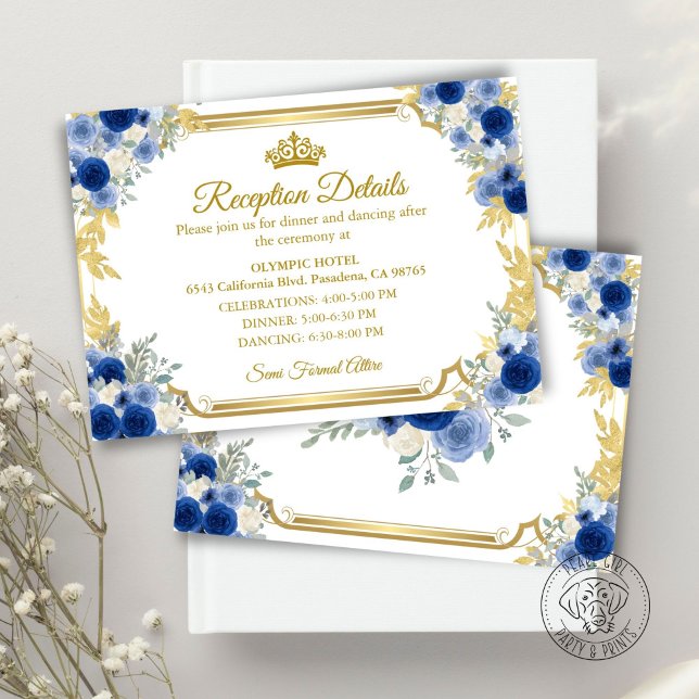 Quinceanera Blue Gold Floral Enclosure Card (Creator Uploaded)