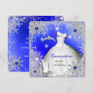 Quinceanera Blue Pearl Silver Winter Snowflakes Invitation