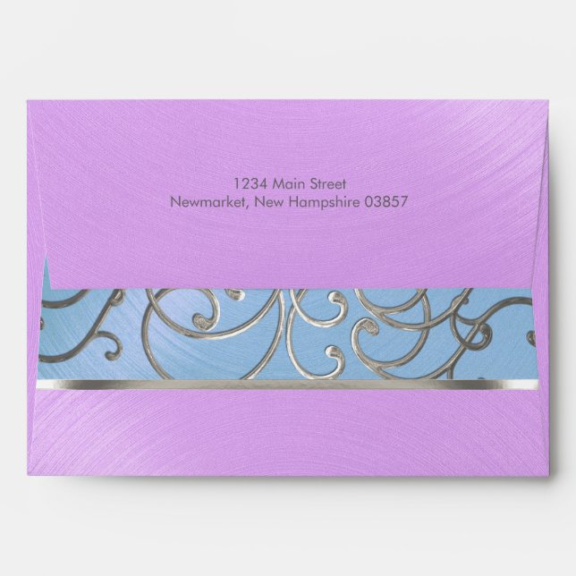 Quinceanera Blue Purple Silver Filigree Swirls Envelopes (Back (Top Flap))