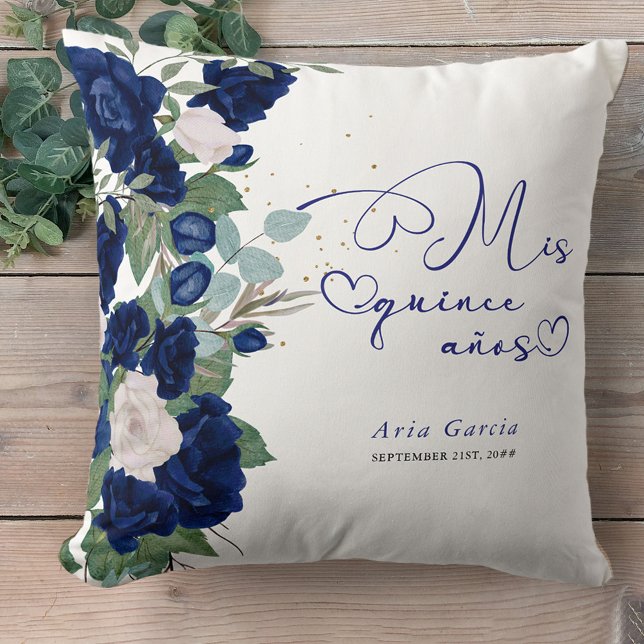 Quinceanera Blue Rose Personalised Mis Quince Anos Cushion (Creator Uploaded)