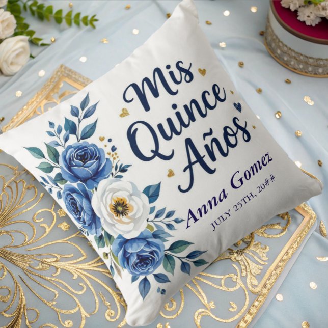 Quinceanera Blue Rose Personalised Mis Quince Anos Cushion (Creator Uploaded)