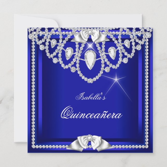 Quinceanera Blue Silver Diamond Party 15th Invitation (Front)