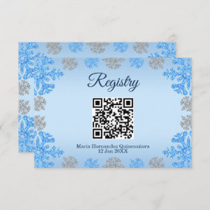 Quinceañera Blue Silver Winter Snowflake Registry Enclosure Card