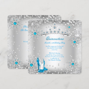 Quinceanera Blue Silver Winter Wonderland Invitation