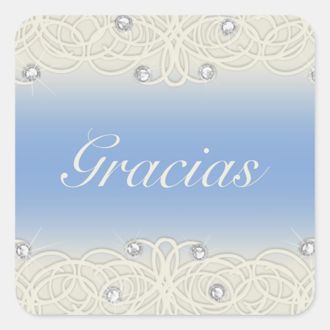 Quinceanera Blue Sparkle and Lace Square Sticker (Front)